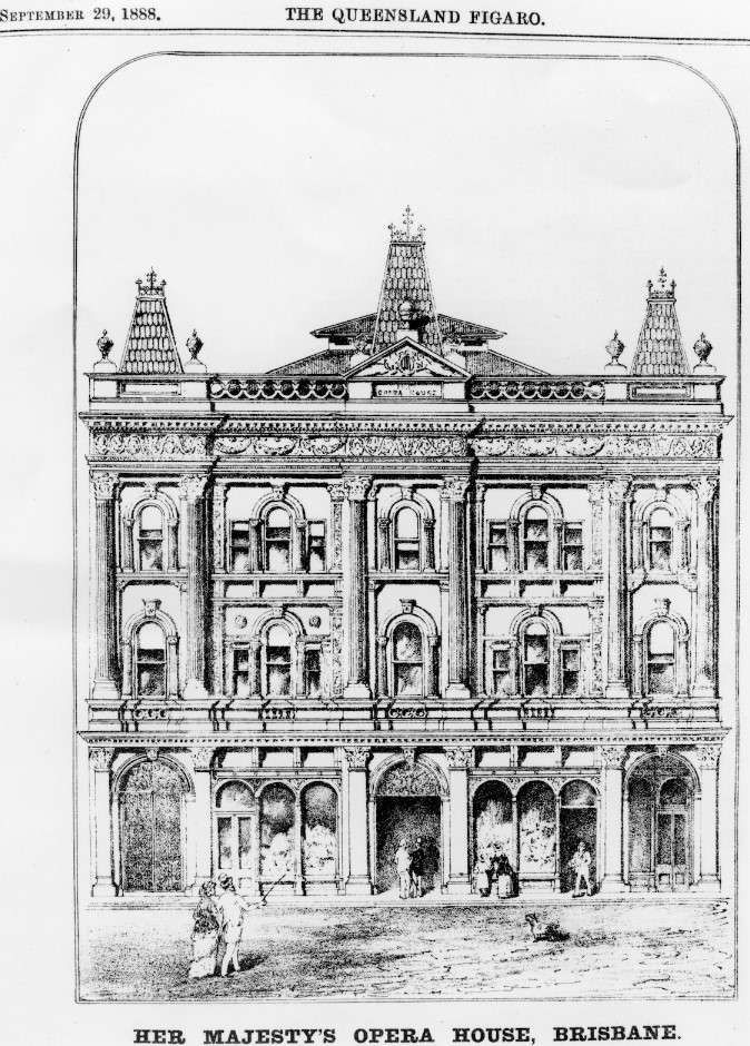 illustration of Her Majesty's Opera House, Brisbane published in the Queensland Figaro