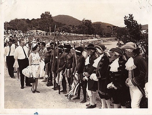 HRH Queen Elizabeth II in Cooktown after the re-enactment of James Cook landing two hundred years earlier in 1770. 