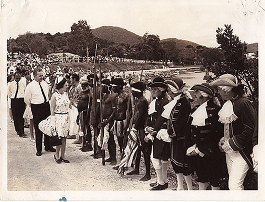 HRH Queen Elizabeth II in Cooktown after the re-enactment of James Cook landing two hundred years earlier in 1770.