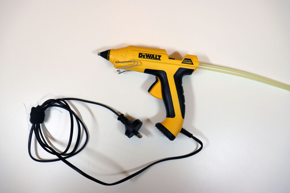 overhead photo of a hot glue gun