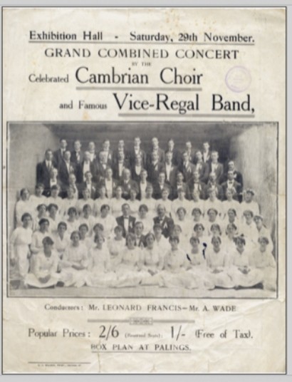 A program with a picture of a choir group and a band