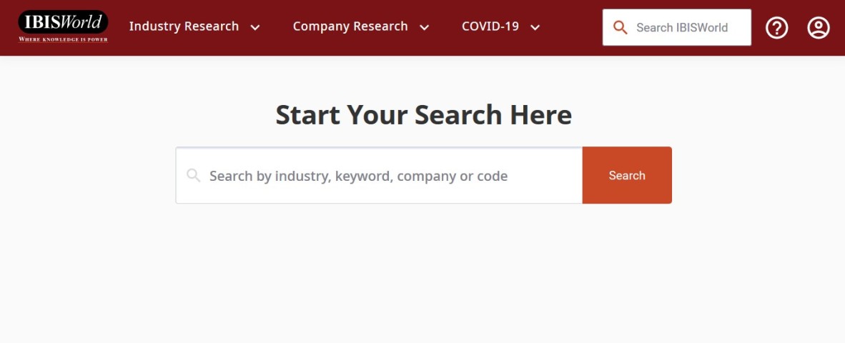 Image of IBISWorld database home page