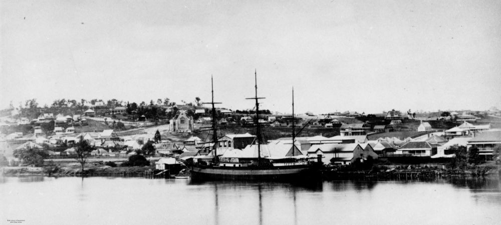 Ship docked at the wharves SouthBrisbane ca 1881