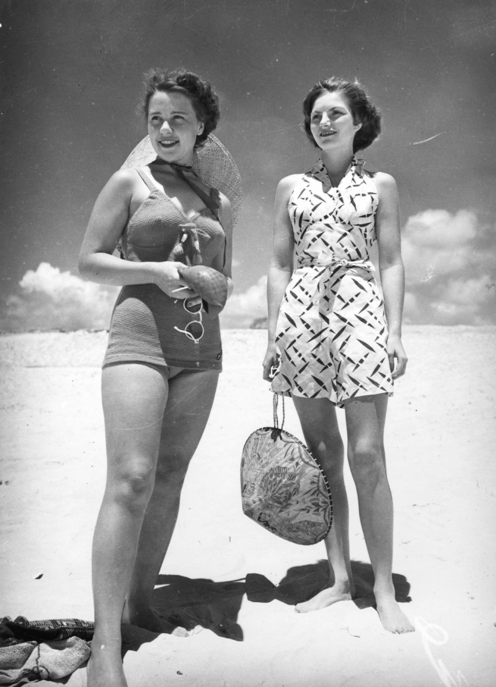 Young women enjoying a day at the beach at Southport, 1940.