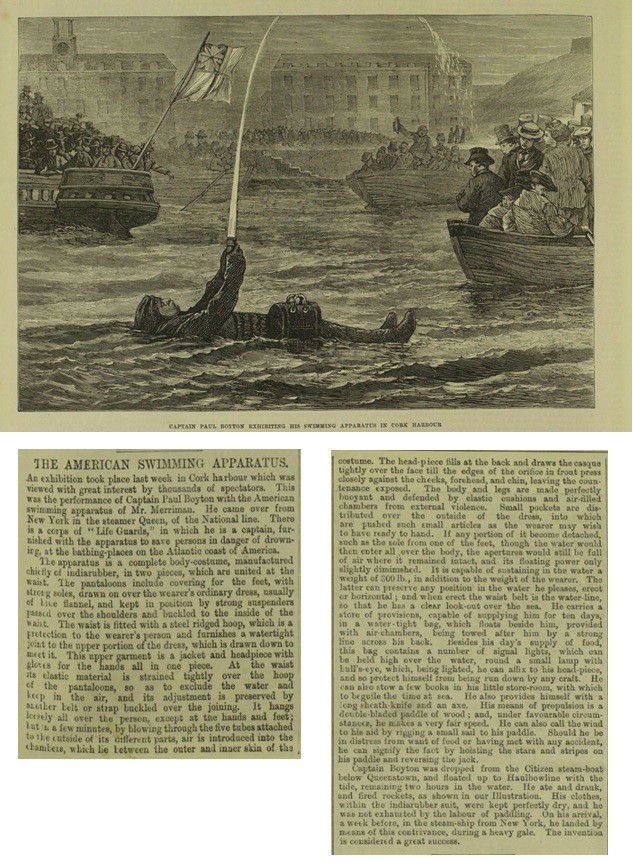 Article and drawing The American Swimming Apparatus Illustrated London News 7 Nov 1874 p 439