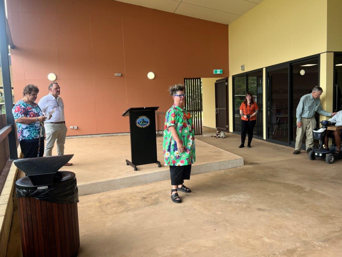 Louise Denoon - Executive Director, Public Libraries and Engagement talking at the opening of the Mapoon Cultural Centre