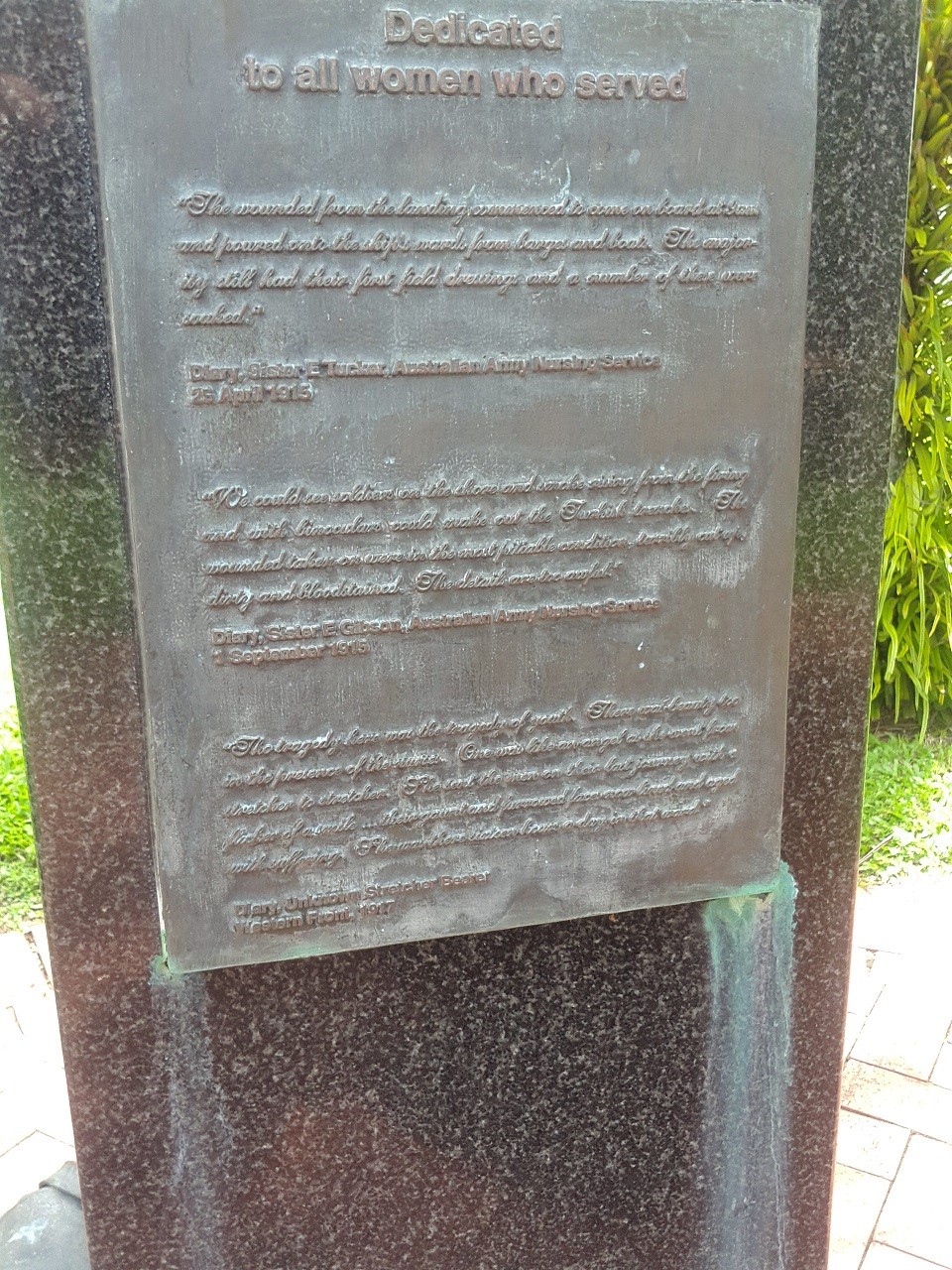 The inscription mounted on this column is dedicated to all the women who served Photo by Anne Scheu State Library of Queensland February 2017 