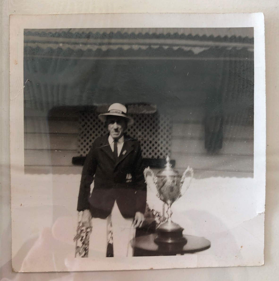 Photo of William Billy Baden Unwin with his trophy later in life Ca 1960s