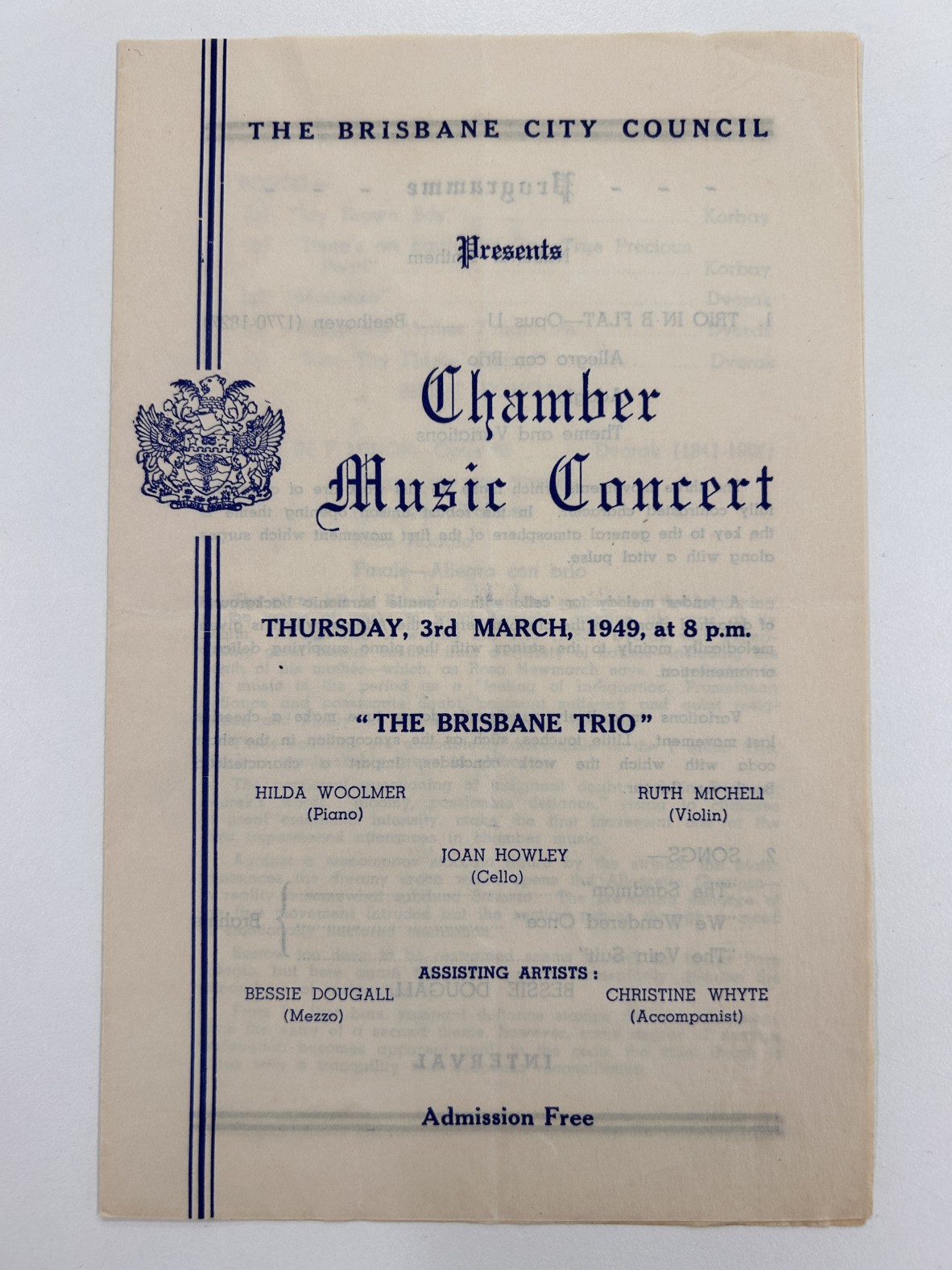 Brisbane City Council Civic Concert program cover, 14 June 1957. 
