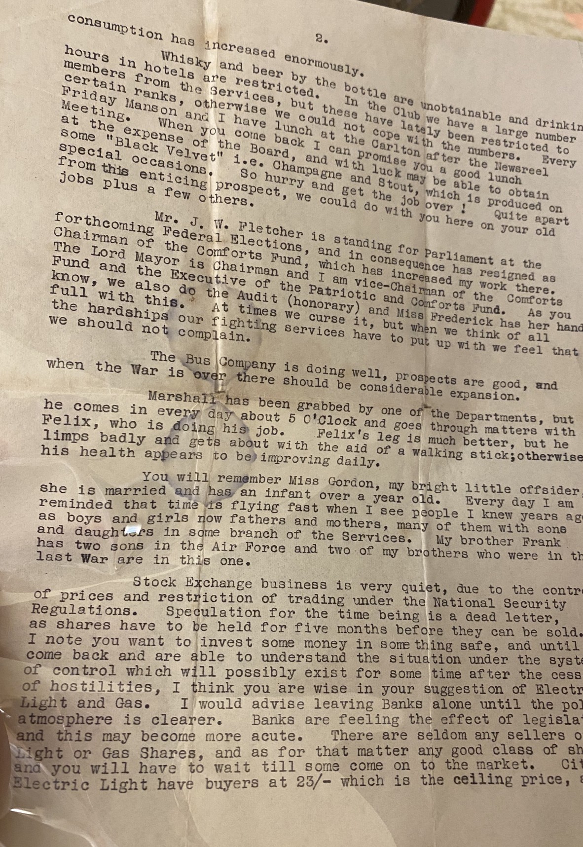 Photograph of letter from Charles Bowly's 1943 Correspondence. 