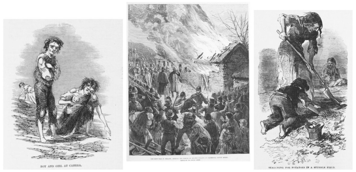 three black and white engraved illustrations from the Illustration London News
