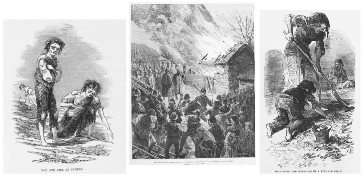 three black and white engraved illustrations from the Illustration London News