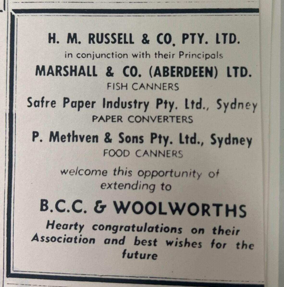 Fish Canners, Paper Converters and Food Canners congratulate BCC & Woolworths 