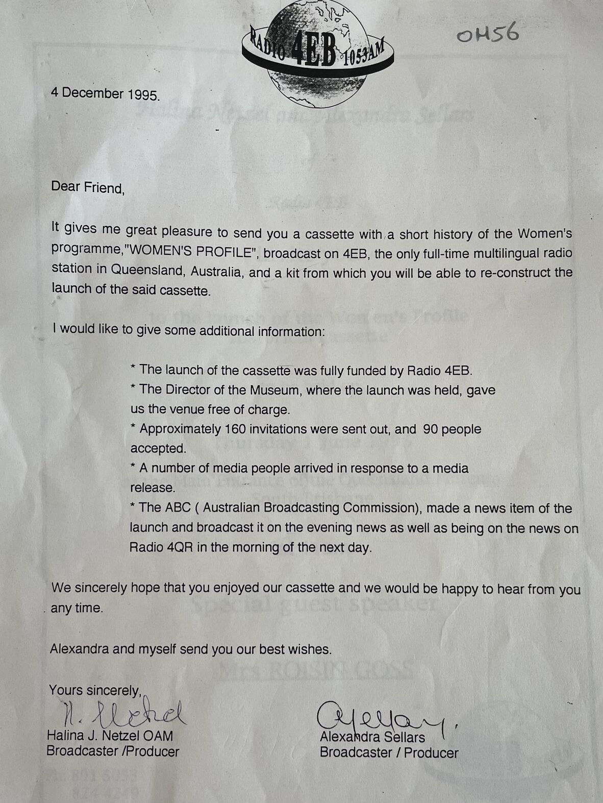 Summary of information from 1995 launch of Women's Profile Cassette OH56, Women's Profile - A brief history of the programme.