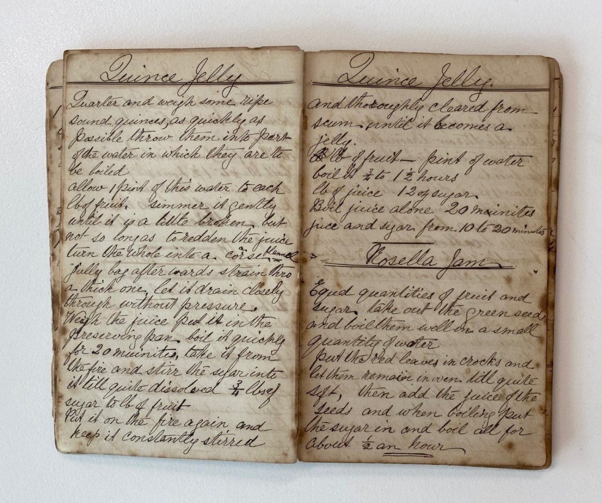 Photograph of the inside of Mary Ann Winifred Oram’s Cookbook