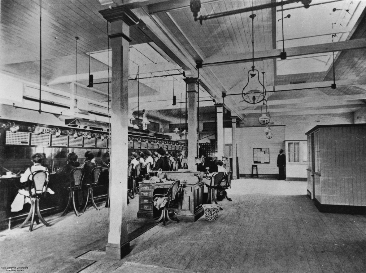 Photo of interior of the Brisbane Central Telephone Exchange, Brisbane, Queensland, 1903.