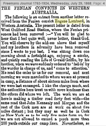 Letter published in The Fremans Journal, Irish Newspaper Archive database