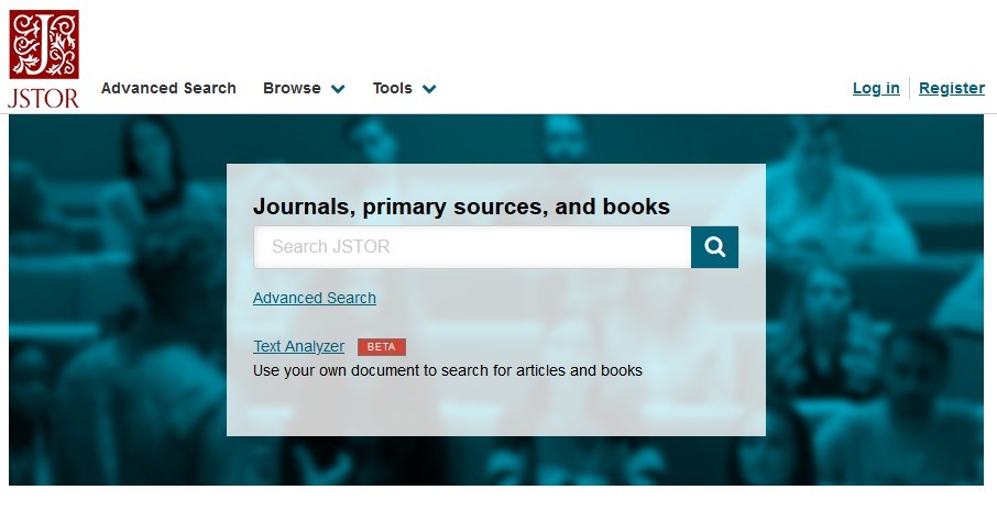 Image of JSTOR database home page