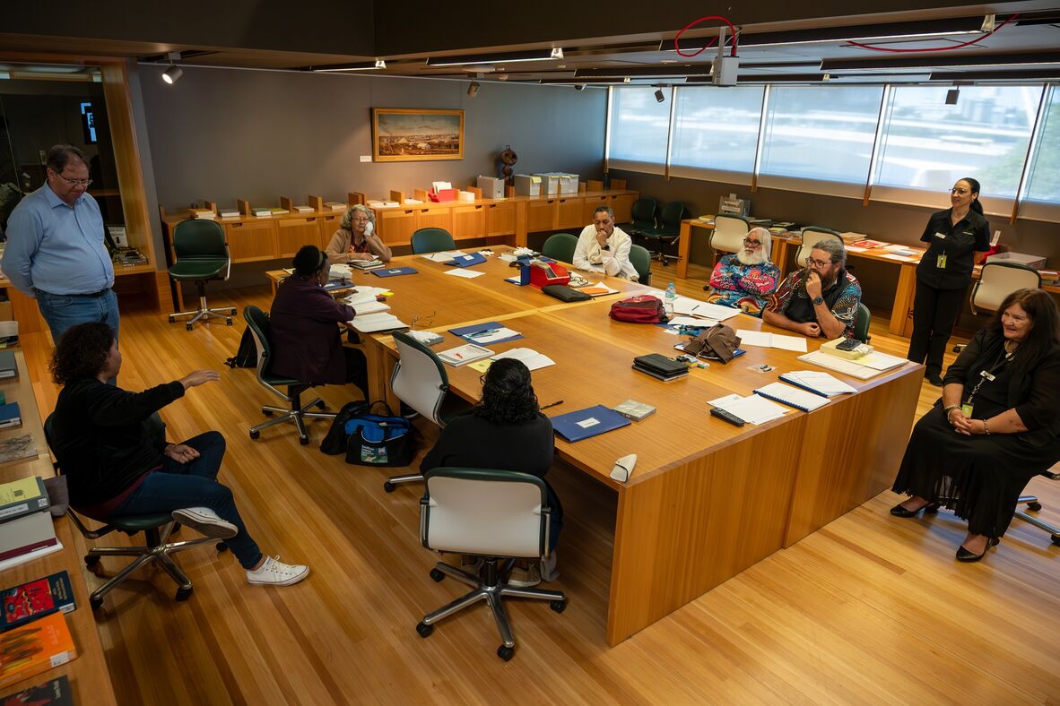 Jason Jia learning how to access State Library language collections at the Indigenous Languages Research Discovery workshop.