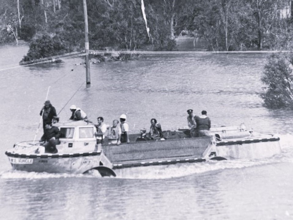 Image: LARC 05 immediately before the disaster showing Captain Kerr and Corporal Hourigan on the bow. Photo: Roger Todd, courtesy of Moggill Historical Society