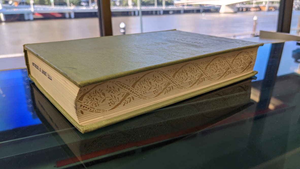 Foredge of book etched with an Victorian era floral design 
