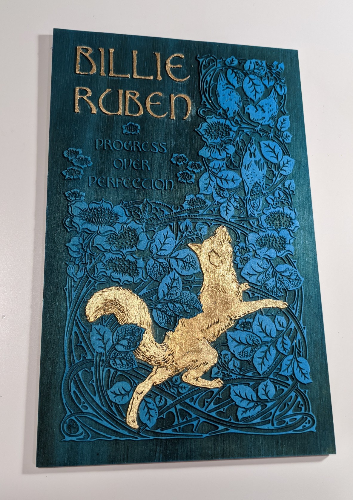laser etched cover dyed and gold leafed