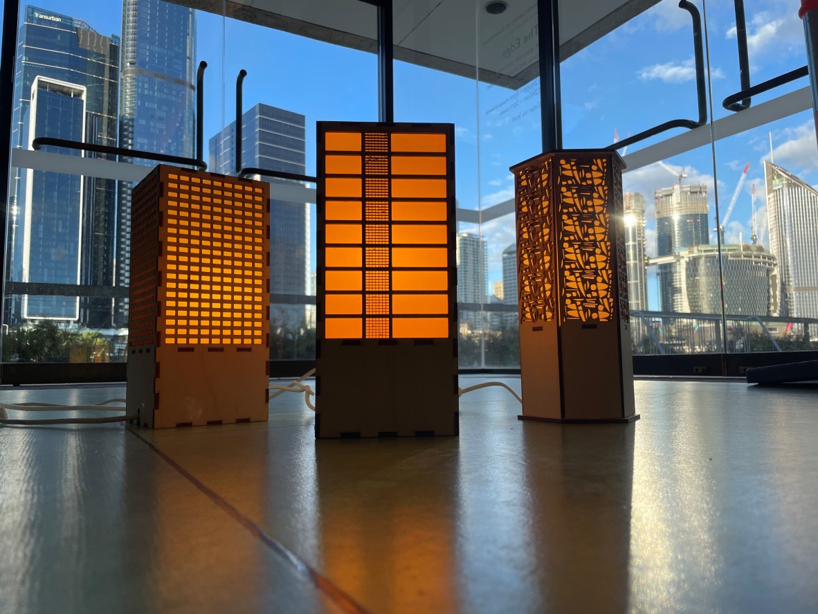 A photo of 3 laser cut lampshades