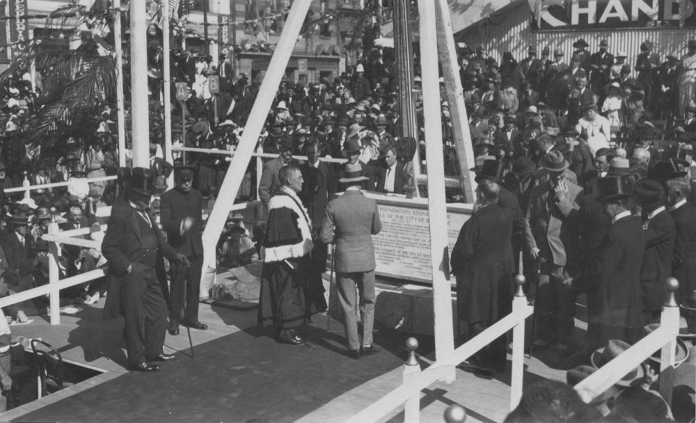 Laying the foundation stone for the new city hall, Brisbane, Queensland, July 1920