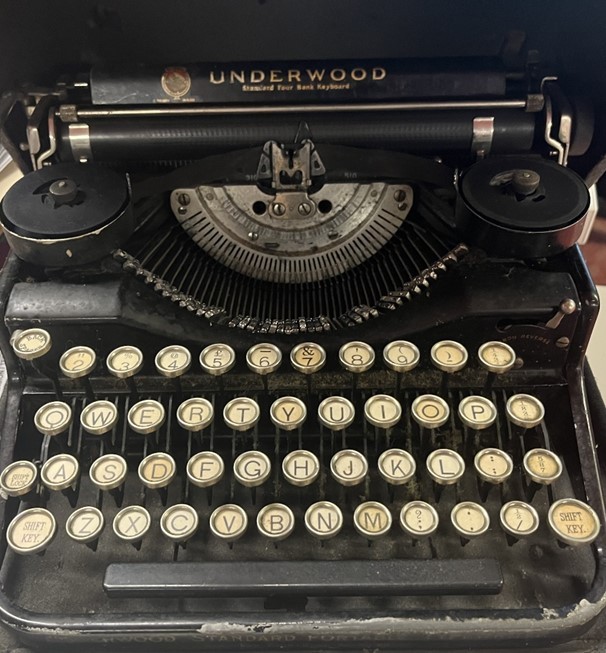Underwood Standard Four Bank mechanical typewriter showing the cream keys and visible key mechanisms.