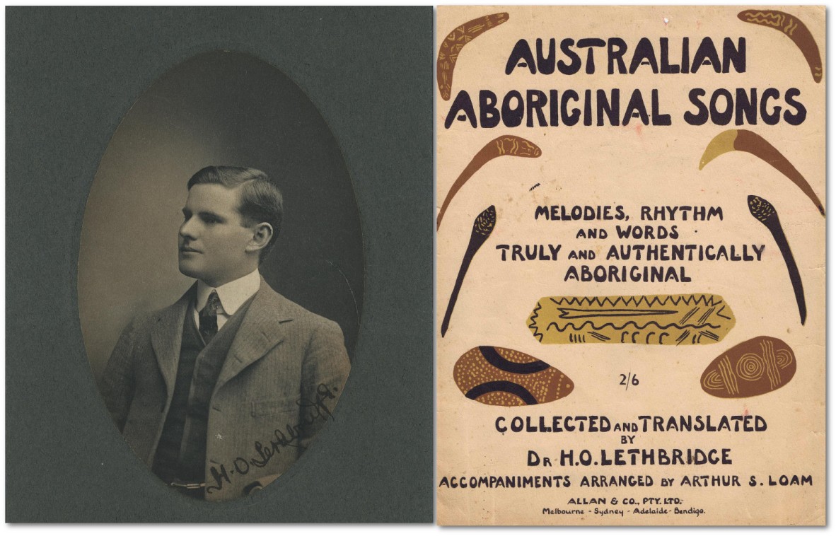 Doctor Harold Lethbridge with booklet Australian Aboriginal Songs