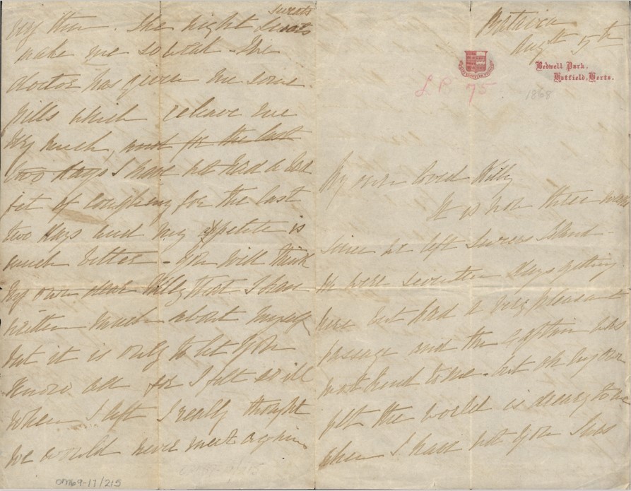 Letter from Caroline Landsborough dated August 5th [1868]