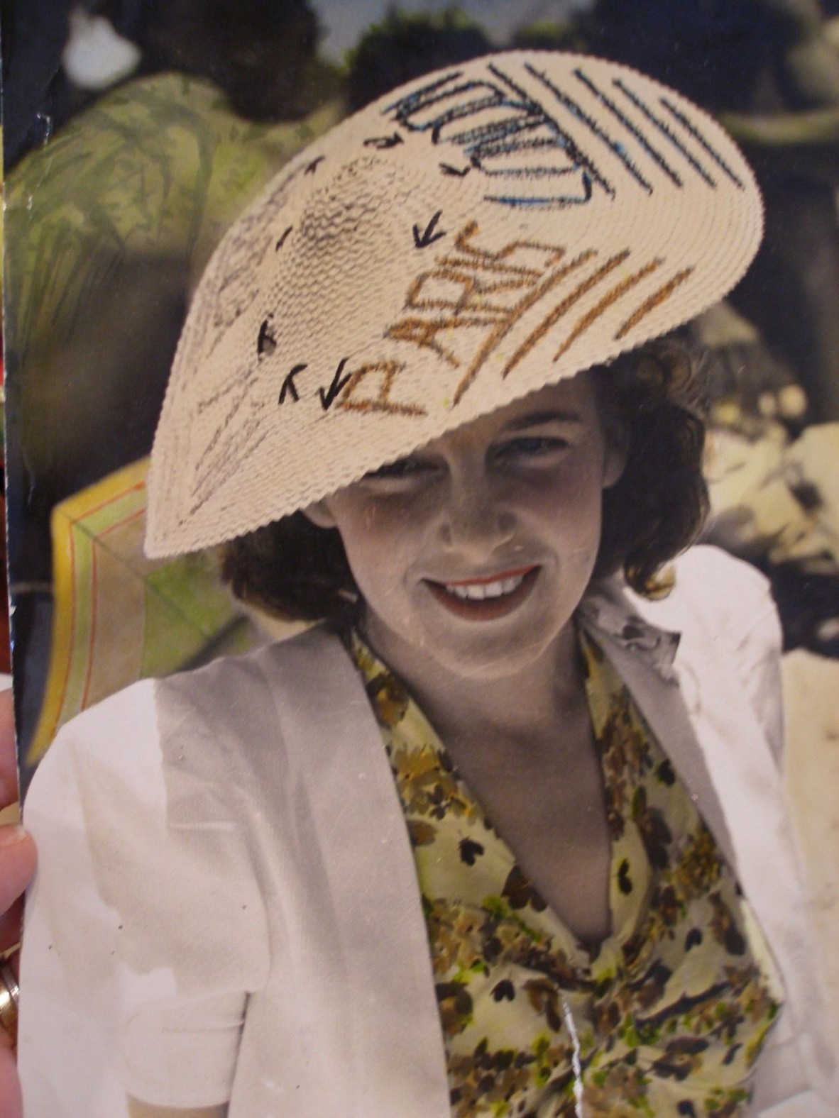 Letty Katts wearing her “around the world hat.