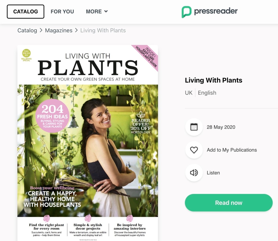 Front cover of magazine "Living with plants"