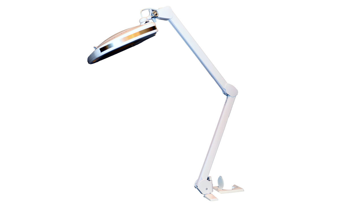 photo of a white magnifying clamp lamp