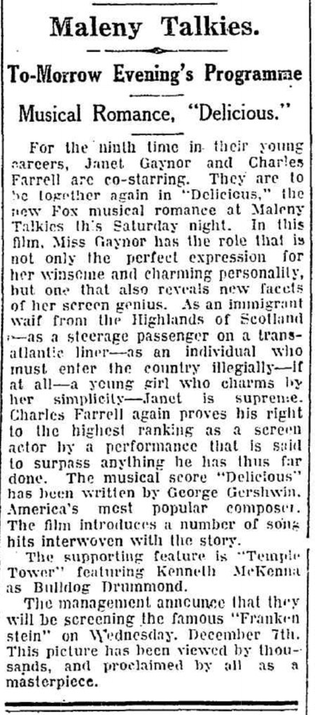 Newspaper article about the Maleny talkies, "Nambour Chronicle and North Coast Advertiser", 1932