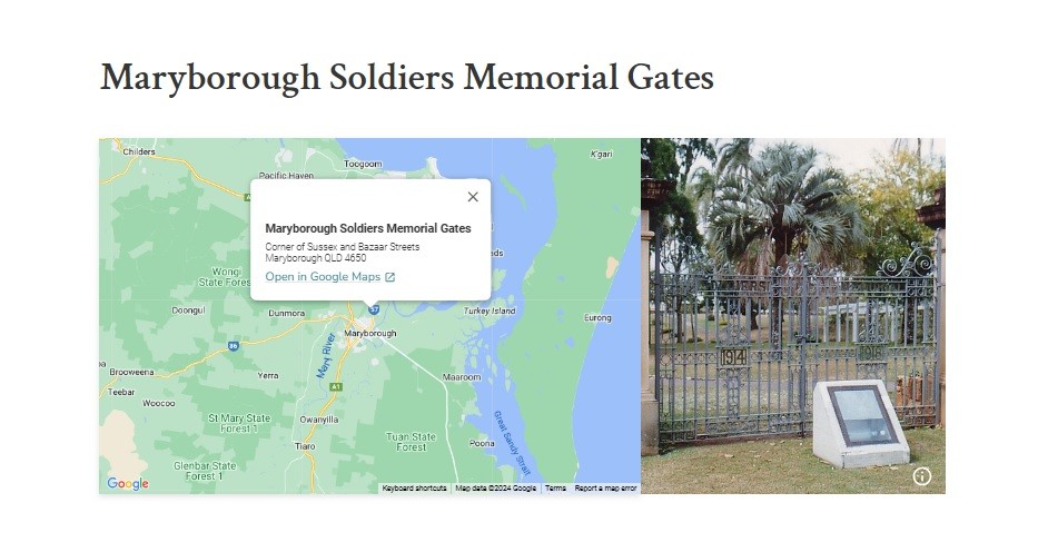 Maryborough Soldiers Memorial Gates, Queensland War Memorial Register