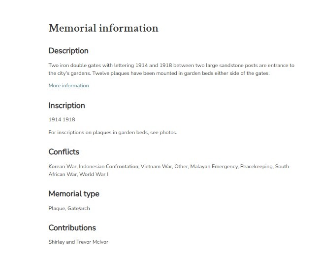 Maryborough Soldiers Memorial Gates Entry, Queensland War Memorial Register