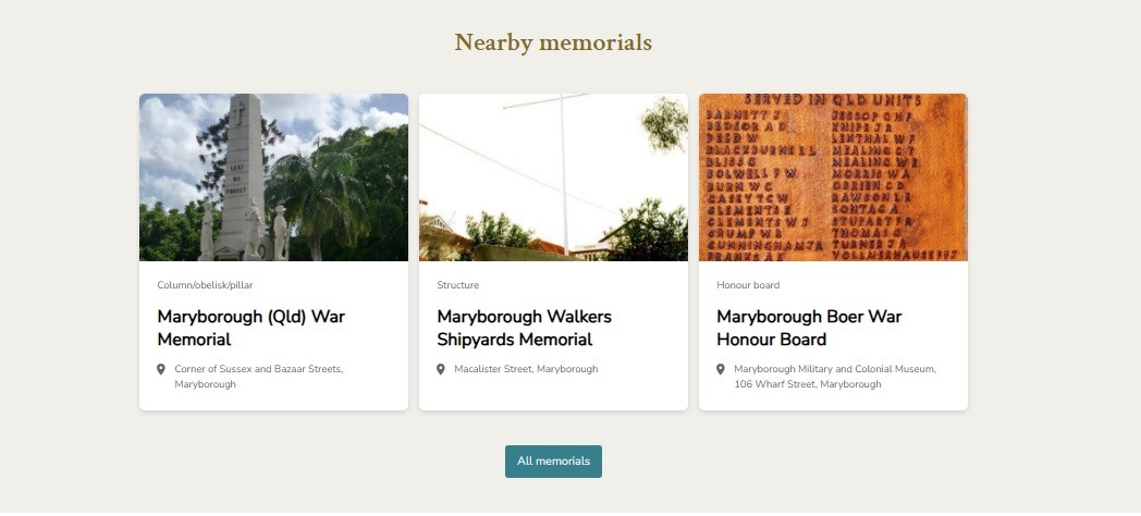 Nearby Memorials, Queensland War Memorial Register