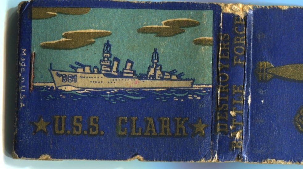 Matchbook from the USS Clark toured by John Carr