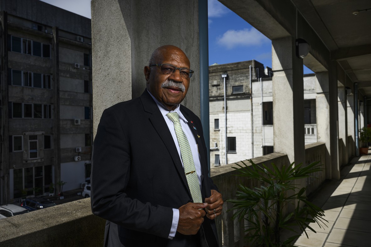 A photo of Fiji’s Prime Minister Sitiveni Rabuka standing outside his party's rooms at Parliament House, Suva, Fiji. 