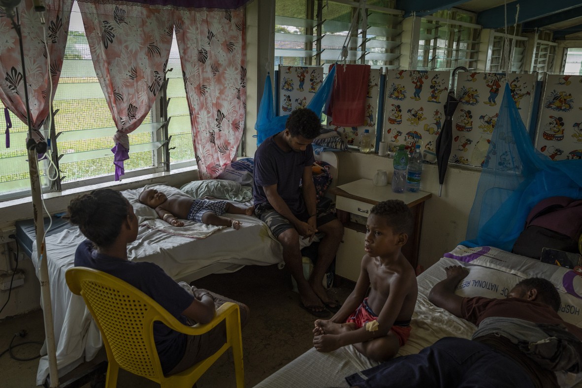 A photo of children in a hospital in the Solomon Islands