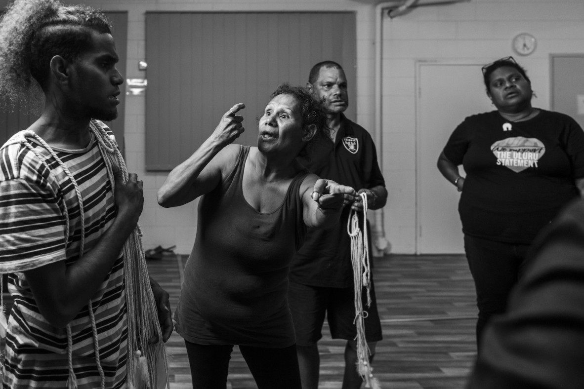 Deaf Indigenous Dance Group members discuss their performance during rehearsals in Cairns, July 2021.