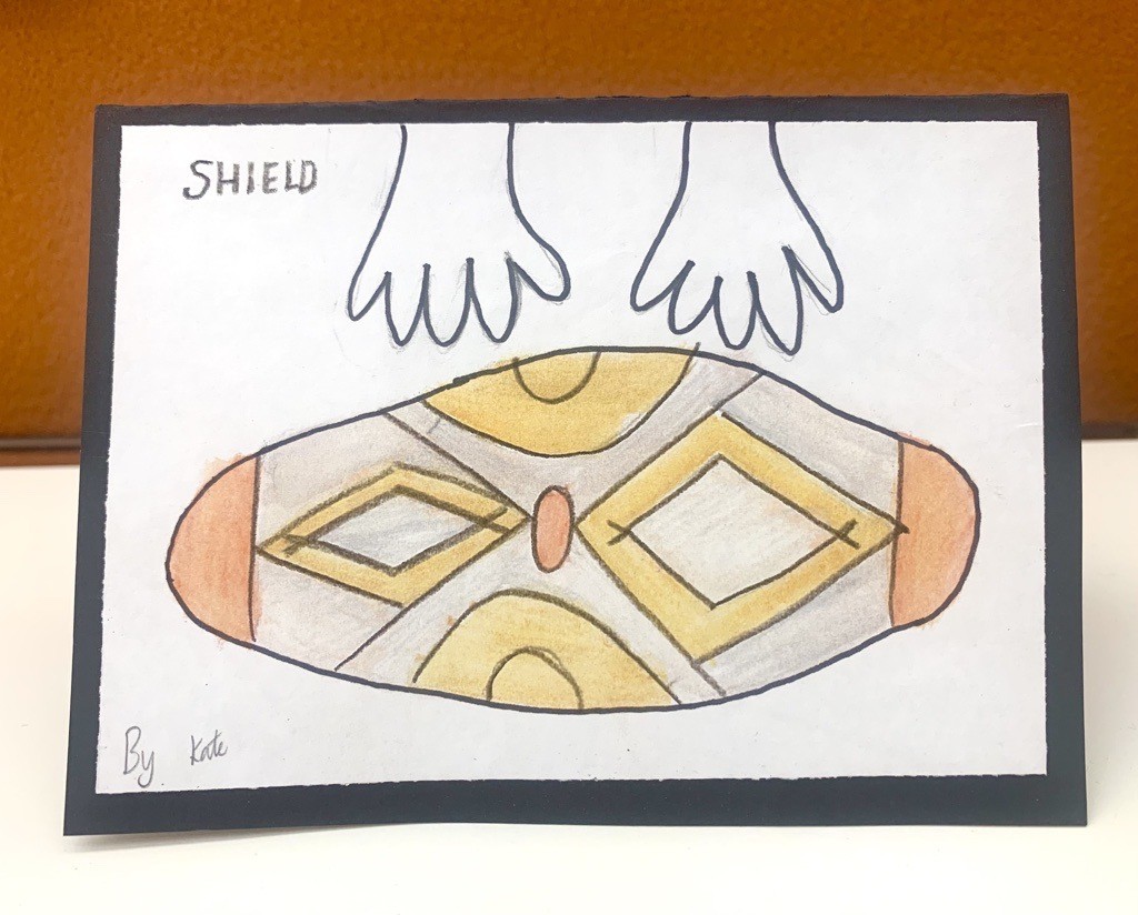Gratitude card made by Queensland Children’s Hospital School student displaying an artefact from State Library’s collection.
