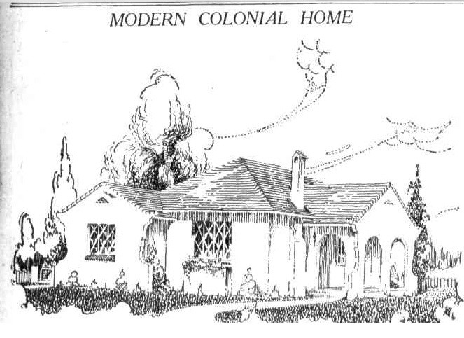Newspaper article sketch for a Modern Colonial Home Telegraph Brisbane 10 July 1934 p20