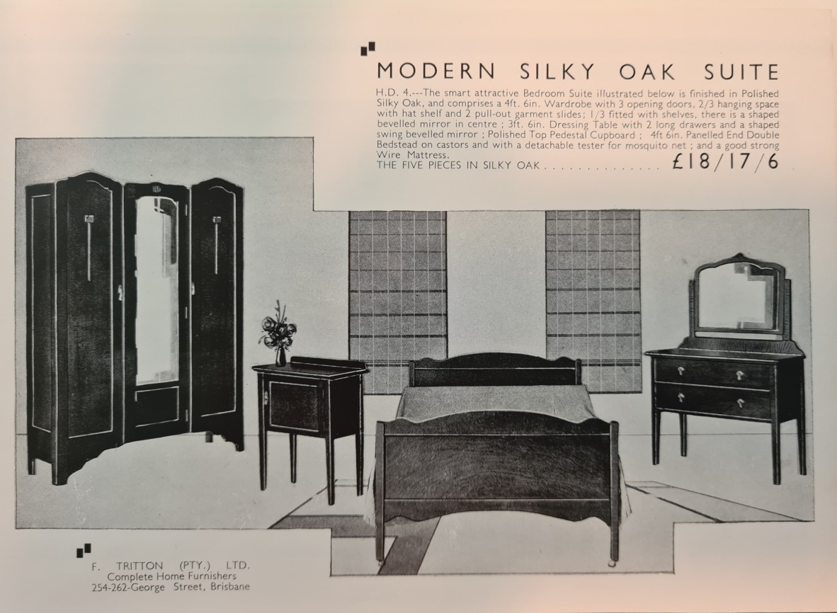 Trittons Modern Silky oak suite, Trittons Bedroom Book late 1930s.