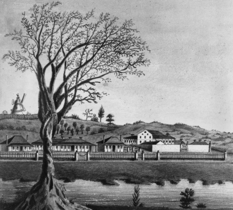  Early drawing of a section of the town of Brisbane, Queensland including the Convict Hospital, 1835