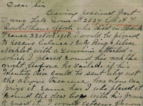 Section of a handwritten letter, c.1920