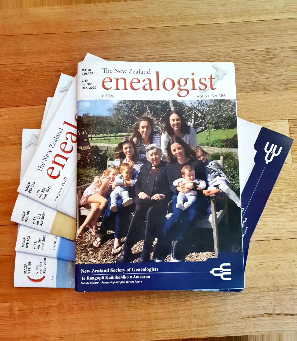 Image of front cover of "New Zealand Genealogist" journal, published by the New Zealand Society of Genealogists