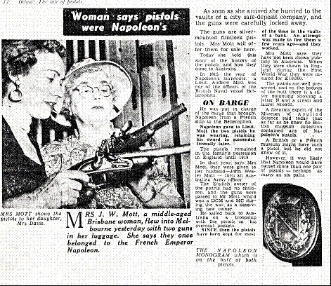 Woman Says Pistols were Napoleons newspaper clipping 1956 no source or date recorded