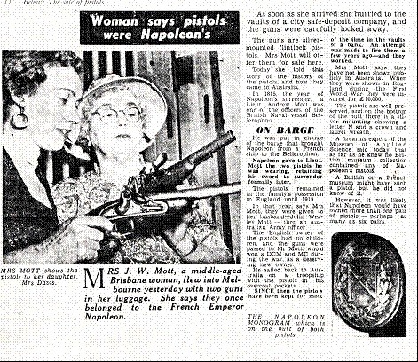 Woman Says Pistols were Napoleon’s, newspaper clipping, 1956 [no source or date recorded].